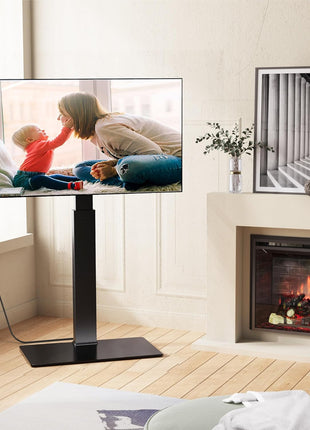 Elegant Tall Floor TV Stand for 32-75 Inch TVs with Integrated Power Outlet, Tempered Glass Base, Supports Up to 88 lbs, VESA Compatible 600x400mm, Black Finish