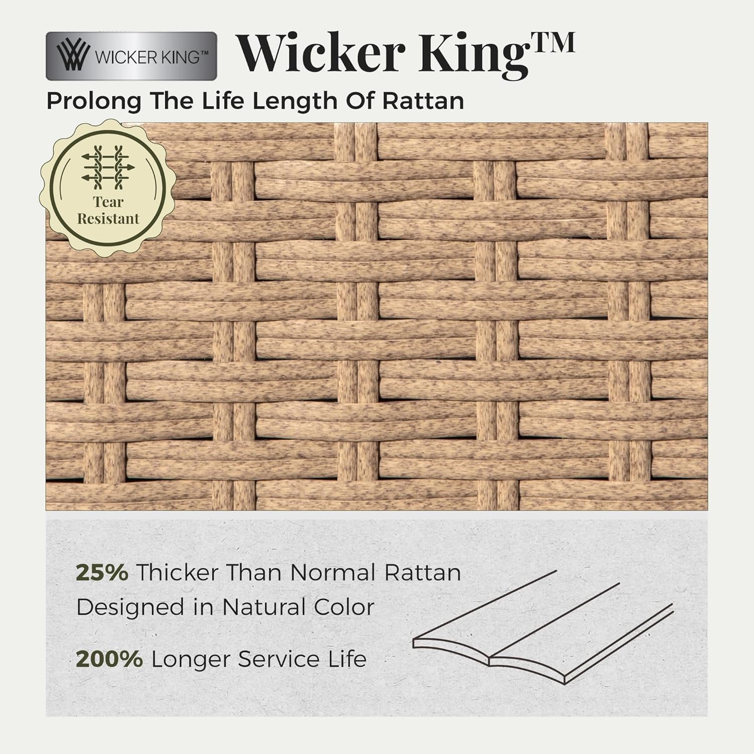 Patio Furniture Set 4 Pcs, Wicker Outdoor Patio Furniture, 3-Seat Sofa, 2 Single Chairs and Coffee Table, Rattan Patio Conversation Set for Backyard Deck, Beige