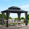12'X10' Hardtop Gazebo, Heavy Duty Aluminum Permanent Hardtop Gazebo Outdoor Pavilion with Curtains and Netting for Garden (Gray, PC Top / 12'X10')