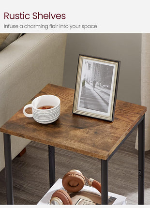 Set of 2 Rustic Brown and Black Versatile Side Tables for Living Room, Bedroom, Office, and Bathroom - Model ULET272B01