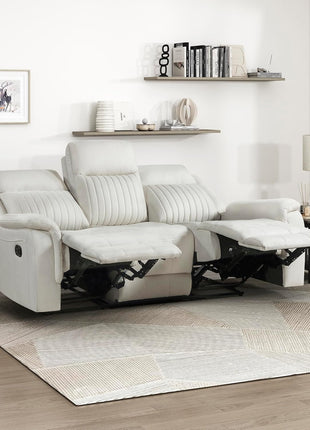 Manual Double Reclining Sofa in Polished Microfiber Upholstery, 3-Seater Wall Hugger Recliner for Living Room, Easy Assembly, Beige