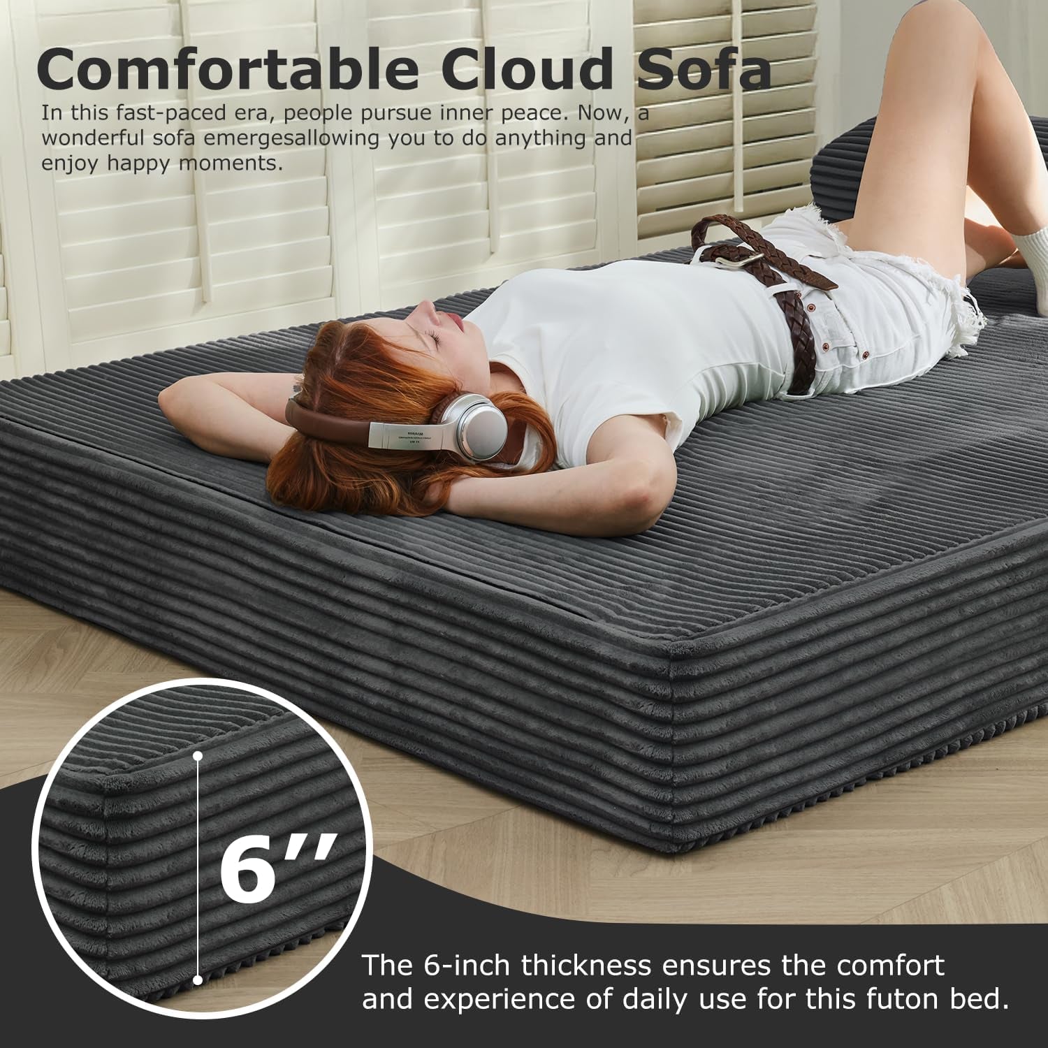 Folding Sofa Bed, Convertible Sleeper Chair Foldable Mattress with Back Support, Comfy Floor Couch Sofa Lounge for Living Room Bedroom, Grey, Single