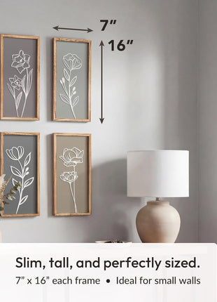 3D Wooden Floral Wall Art Set (4 Pieces) - Lightweight, Ready-to-Hang Framed Decor for Living Spaces - Premium Boho Botanical Farmhouse Decorations - Gift-Boxed