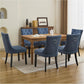 Upholstered Tufted Dining Chairs Set of 4, Fabric Side Dining Room Chairs with Nailhead Back Ring Pull Trim Solid Wood Legs, Dark Blue
