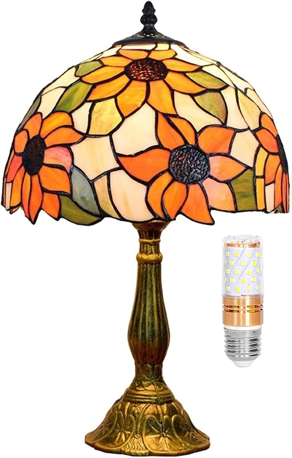 Tiffany Lamp Stained Glass Lamp Sunflower Yellow Bedroom Table Lamp Reading Desk Light for Bedside Living Room Office Dormitory Dining Room Decorate Gift 12X12X18 Include Light Bulb