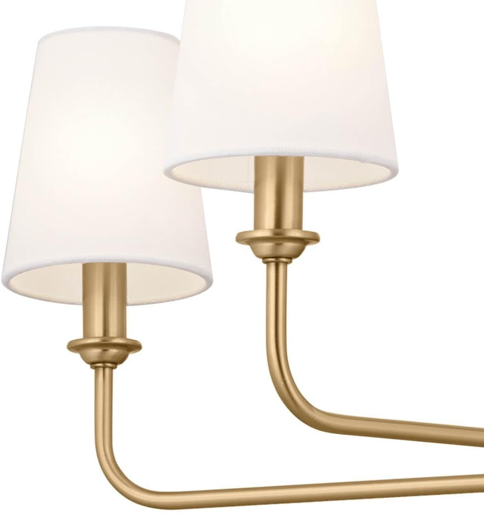 Pallas 6-Light Chandelier in Brushed Natural Brass, Classic Ceiling Light Fixture with Optional Linen Tapered Shades for Foyer, Living Room, or Dining Room, (32.25" W X 13.75" H), 52516BNB