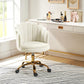 Velvet Home Office Desk Chair with Gold Base, Adjustable Swivel Task Chair for Vanity, Women'S Modern Cute Shell Back Upholstered Design, for Living Room, Ivory