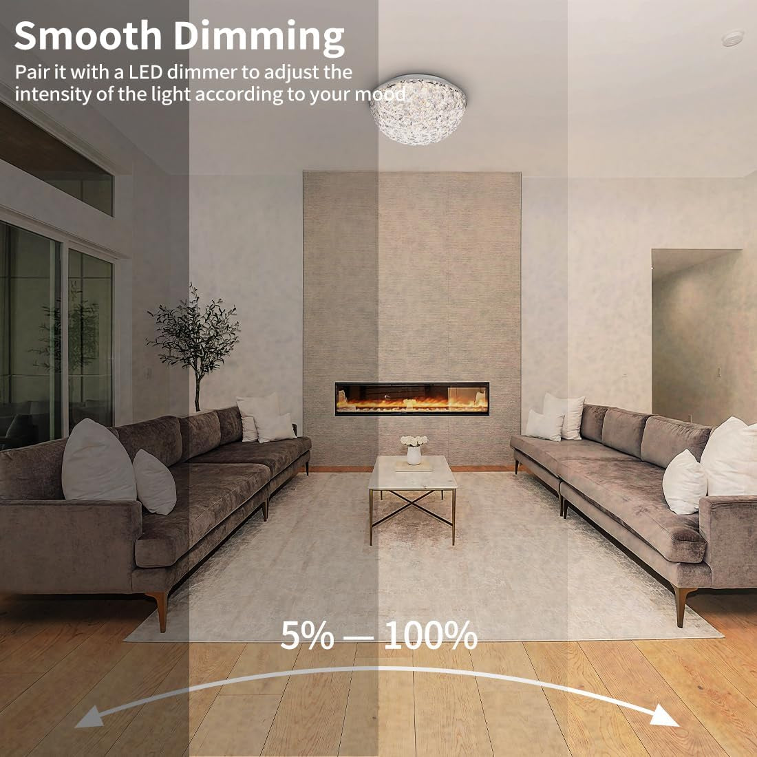 LED Ceiling Light Fixture Flush Mount, Crystal Chandelier Modern Ceiling Light for Kitchen, Hallway, Living Room, Foyer, Closet, 12In 15W 1640LM, 3/4/5000K CCT Selectable, Dimmable