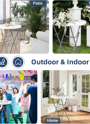 28-Inch Folding Round High Top Cocktail Table with Detachable Legs - Set of 2, Perfect for Indoor and Outdoor Events, Gatherings, Patios, Backyards, Dining, and Weddings, White