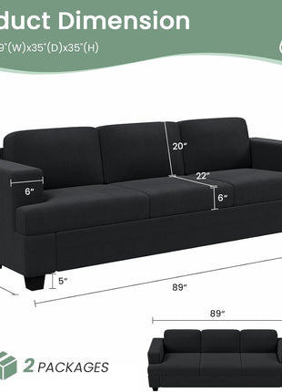 Elegant 2-Piece Black Corduroy Sofa Set for Living Rooms and Bedrooms