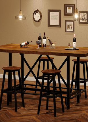 Industrial 63-Inch Rectangular Wood Dining Table with Metal Footrest and Sturdy Frame for Dining Room and Home Bar (Brown)