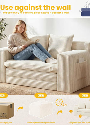 3-in-1 Convertible Boneless Sleeper Sofa Bed with Pillows - Ideal for Compact Living Spaces, Assembly-Free Design