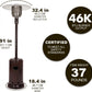 46,000 BTU Outdoor Propane Patio Heater with Wheels, Commercial & Residential, Havana Bronze, with Water Tank, 32.1 X 32.1 X 91.3 Inches (Lxwxh)
