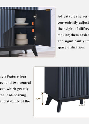 60-Inch Contemporary Fluted Buffet Sideboard Cabinet with Storage, Featuring 3 Drawers and 4 Doors for Dining Room, Living Room, and Hallway in Dark Grey