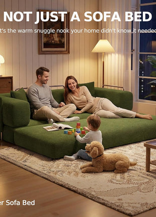 78.8'' Convertible Sleeper Sofa - Modular Corduroy Couch with Armrest Pillow, Easy Setup, Green