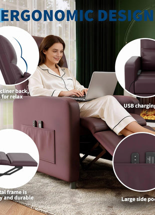 Ergonomic Power Recliner Chair with Heat and Massage Function, Adjustable Electric Recliner in PU Leather, Tall Back and Padded Seat for Home Theater Seating in Living Room
