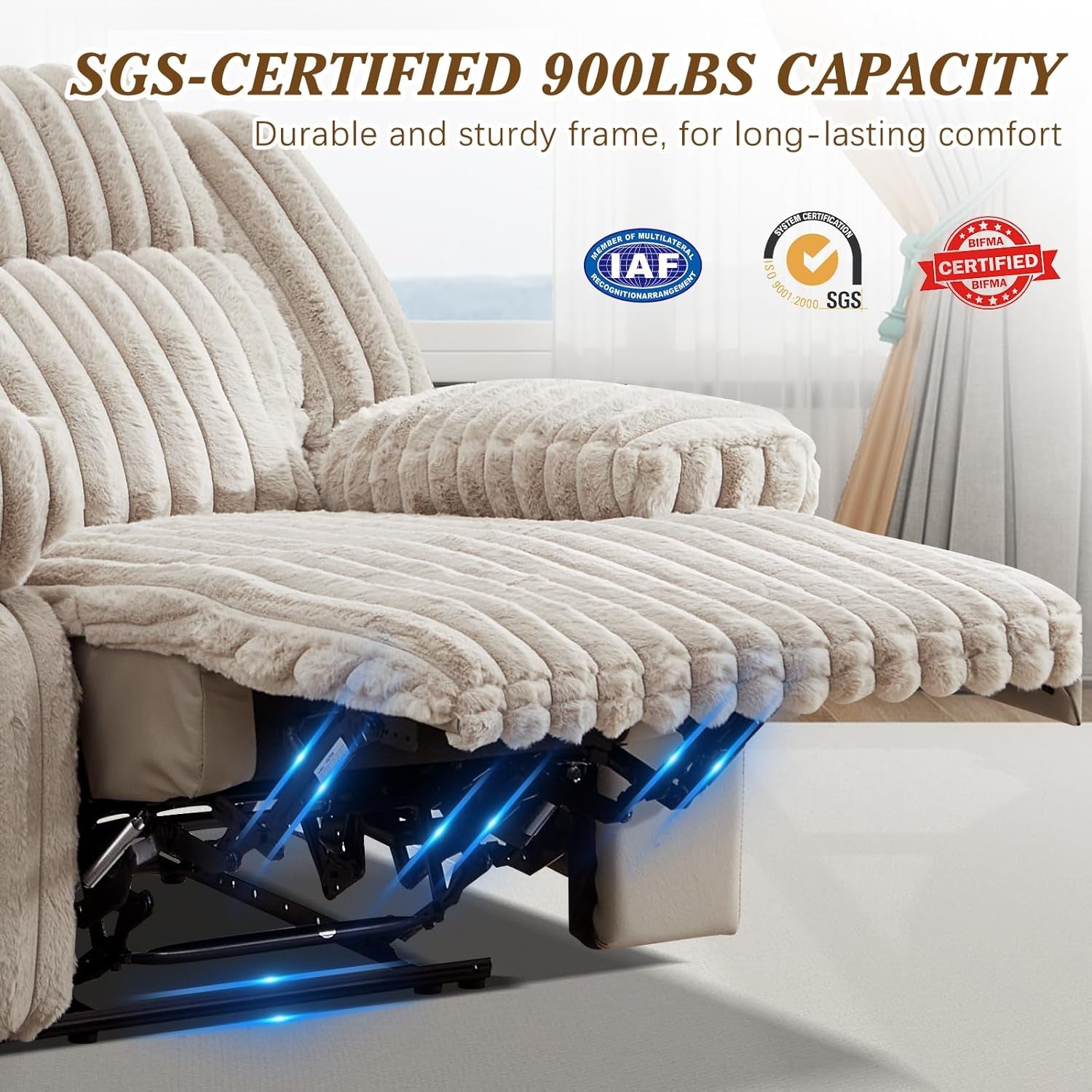 Oversized Reclining Sofa with Flip-Up Middle Backrest, Manual 3 Seater Recliner Sofa, Wall Hugger Recliner Couch with Outlets/Usb Ports for Living Room, Bedroom(Beige, Sofa)