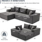 110” Cloud Sectional Couch, Boneless Sofa for Living Room, Modular Sectional Sofa with Deep Seat, Comfy Fluffy Couch with L-Shaped Chaise, No Assembly Required (Left-Facing Chaise, Dark Grey)