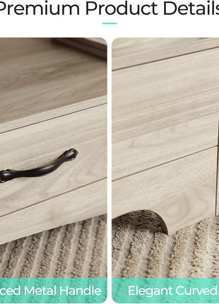 Farmhouse Coffee Table with Storage, Wood Construction, Open Display Area, and Drawers with Metal Handles in Oak and Brown Finish