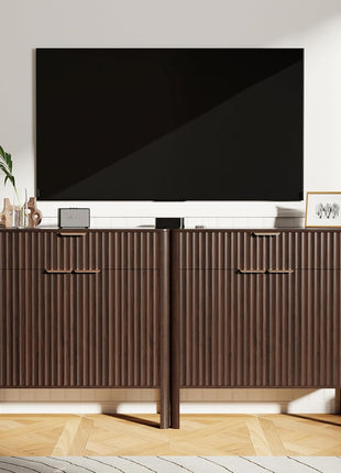 Fluted Walnut Buffet Cabinet - Modern Sideboard with Storage, Doors & Drawer for Living Room, Kitchen, Dining Room, and Entryway, Easy Assembly, 31