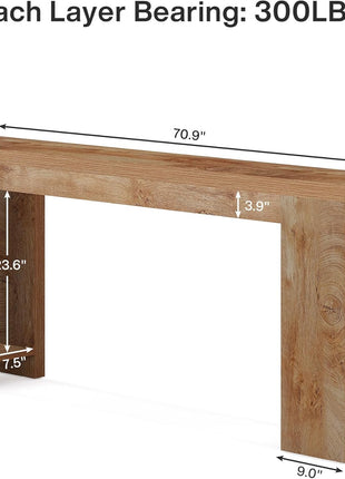 70.9-Inch Extended Farmhouse Console Table in Light Oak Brown for Living Room, Hallway, and Entryway
