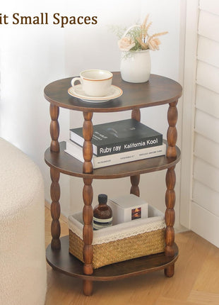 3-Tier Oval Side Table - Contemporary Accent Nightstand for Living Room and Bedroom in Rustic Brown Finish