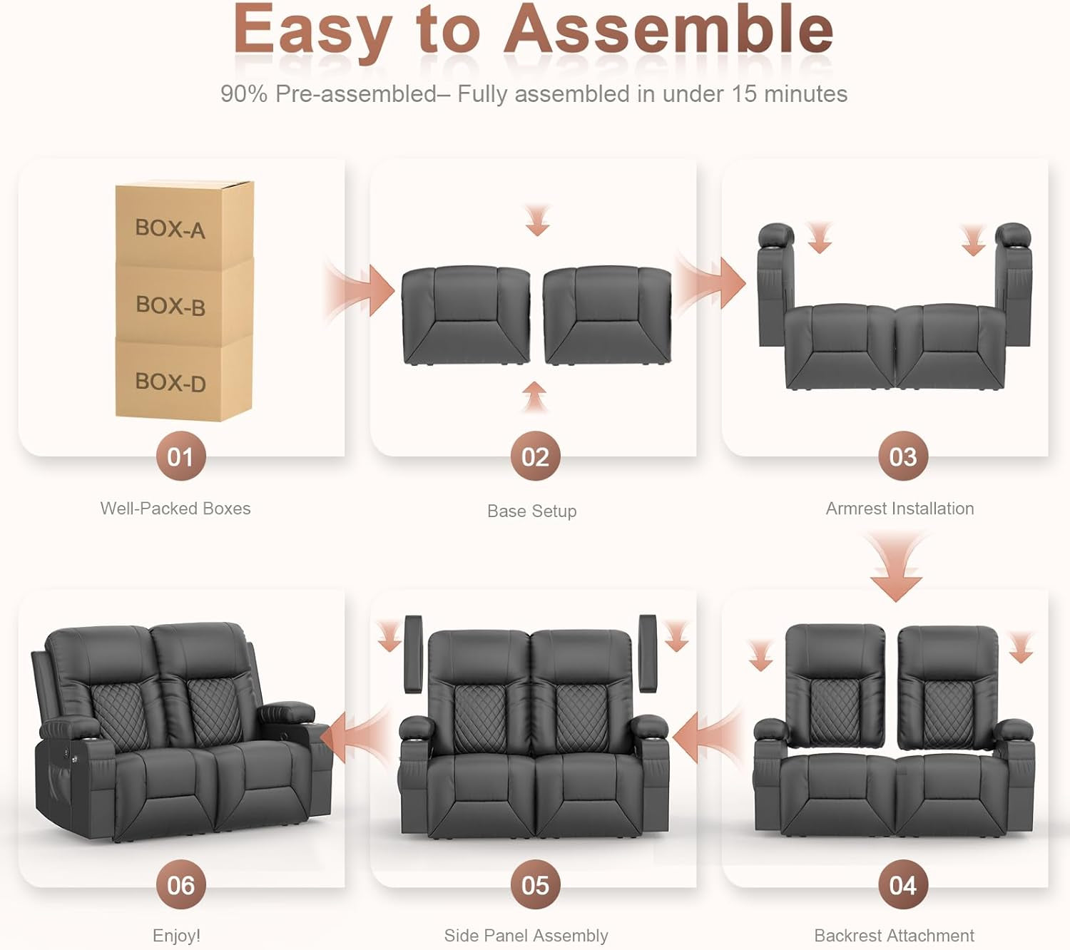 RV Loveseat Recliner Sofa, Reclining Loveseat Wall Hugger Recliners with USB Ports, Cup Holders, Insert Pockets, RV Recliners for Travel Trailers & Living Room, RV Furniture | RV Couch | Gray