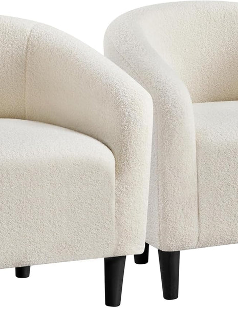 Set of 2 Ivory Barrel Accent Chairs with Plush Armrests for Living Room, Bedroom, Waiting Area, and Office