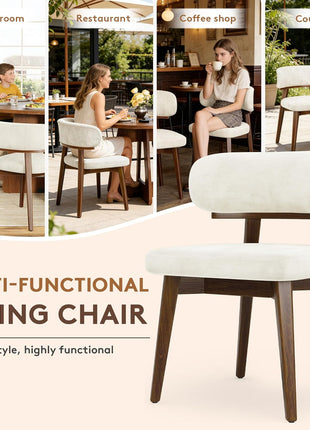Set of 4 Contemporary Upholstered Dining Chairs with Ergonomic Curved Backrest and Wooden Frame for Dining Room