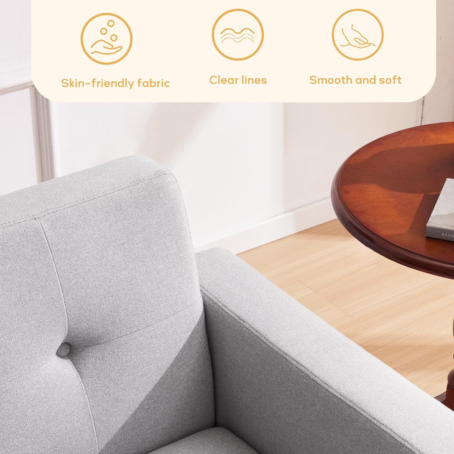 Living Room Set, Button Tufted Living Room Furniture Sets, Upholstered Modern Couch Set with Solid Frame, Sofa Set for Living Room (Light Grey, 3 Piece Set-1*Loveseat+2*Chair)