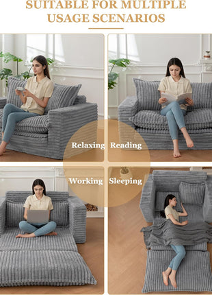 Convertible Loveseat Sleeper Sofa - 3-in-1 Pull-Out Futon Couch with Cushions and Pillows in Dark Grey for Living Room Decor