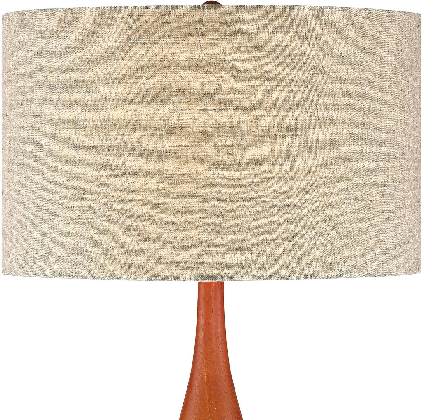 Rocco Mid Century Modern Table Lamp 30" Tall White Wave Geometric Ceramic Oak Wooden Neck Tan Fabric Drum Shade for Living Room Bedroom House Bedside Nightstand Home Office