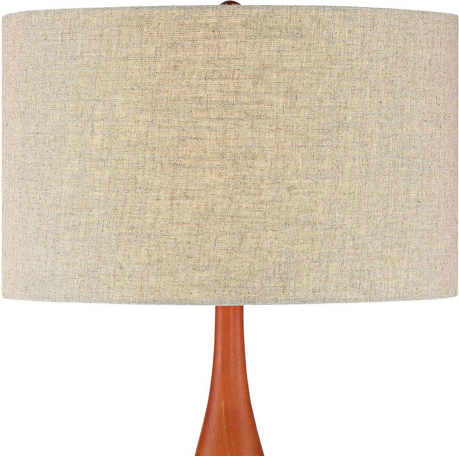 Rocco Mid Century Modern Table Lamp 30" Tall White Wave Geometric Ceramic Oak Wooden Neck Tan Fabric Drum Shade for Living Room Bedroom House Bedside Nightstand Home Office