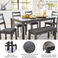 Bridson 6 Piece Dining Set, Includes Rectangular Dining Table, 4 Ladderback Chairs & Bench, Wood, 36" W X 60.13" D X 30" H, Gray