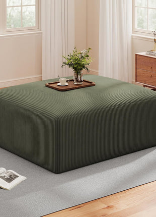 40-Inch Oversized Square Corduroy Ottoman Pouf - Plush Foam-Filled Footrest, Versatile Large Ottoman for Living Room, Sofa, Couch, and Bedroom, Green (Single Unit)