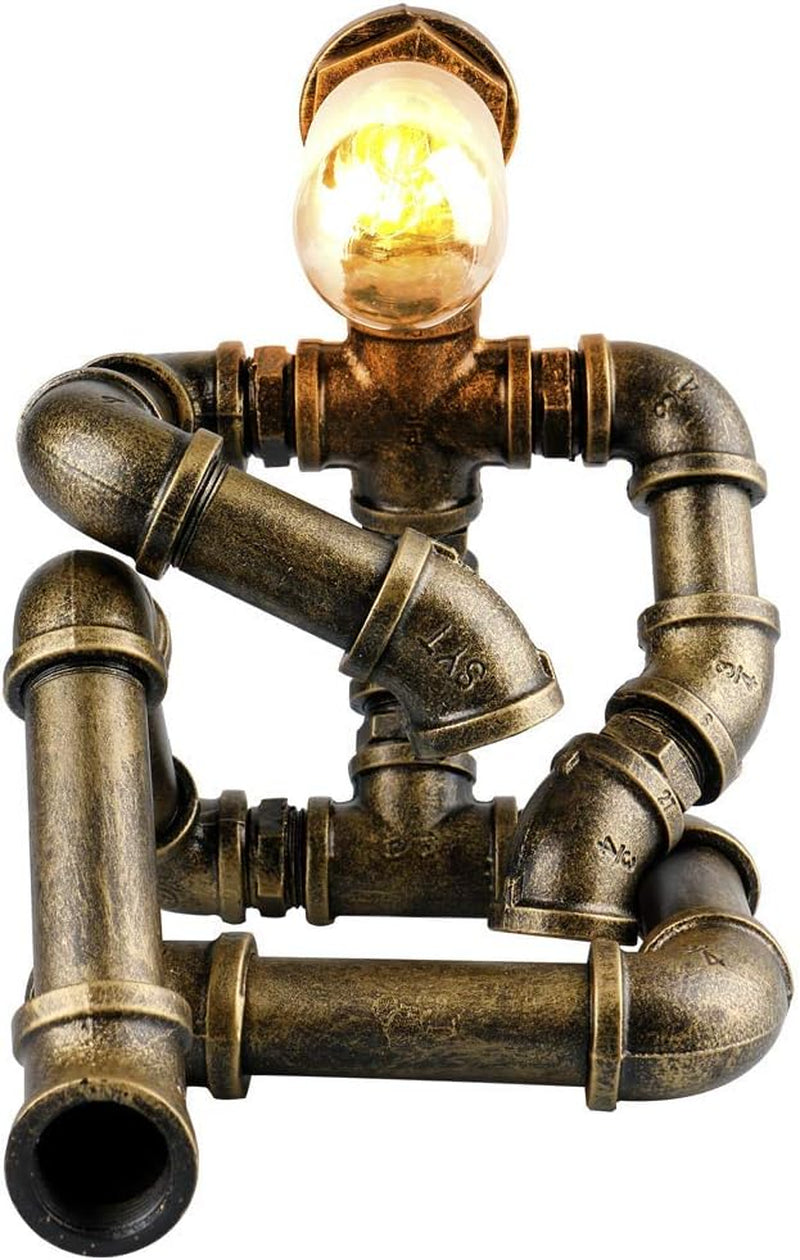 Steampunk Table Lamp, Creative Robot Style Desk Lamp Vintage Industrial Water Pipe Light for Bedside Table Nightstand Bar Restaurant Café