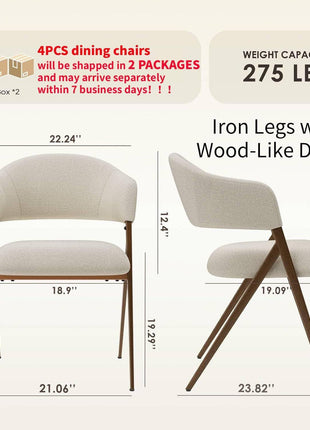 Set of 4 Mid-Century Modern Dining Chairs with Iron Legs, Open Back, and Padded Seat in Beige for Living Room, Bedroom, Restaurant, and Cafe
