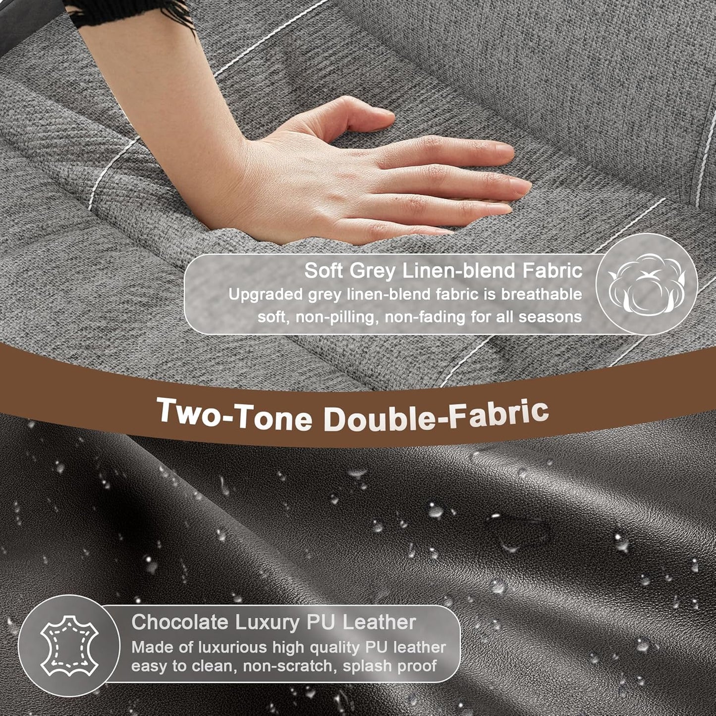 Loveseat Recliner Sofa, Manual Reclining Loveseat with Reading Light, Chic Blend Style Sofa, Storage Console, Cup Holders, USB Ports, Fabric & PU Leather, Recliner Couch for Living Room/Rv