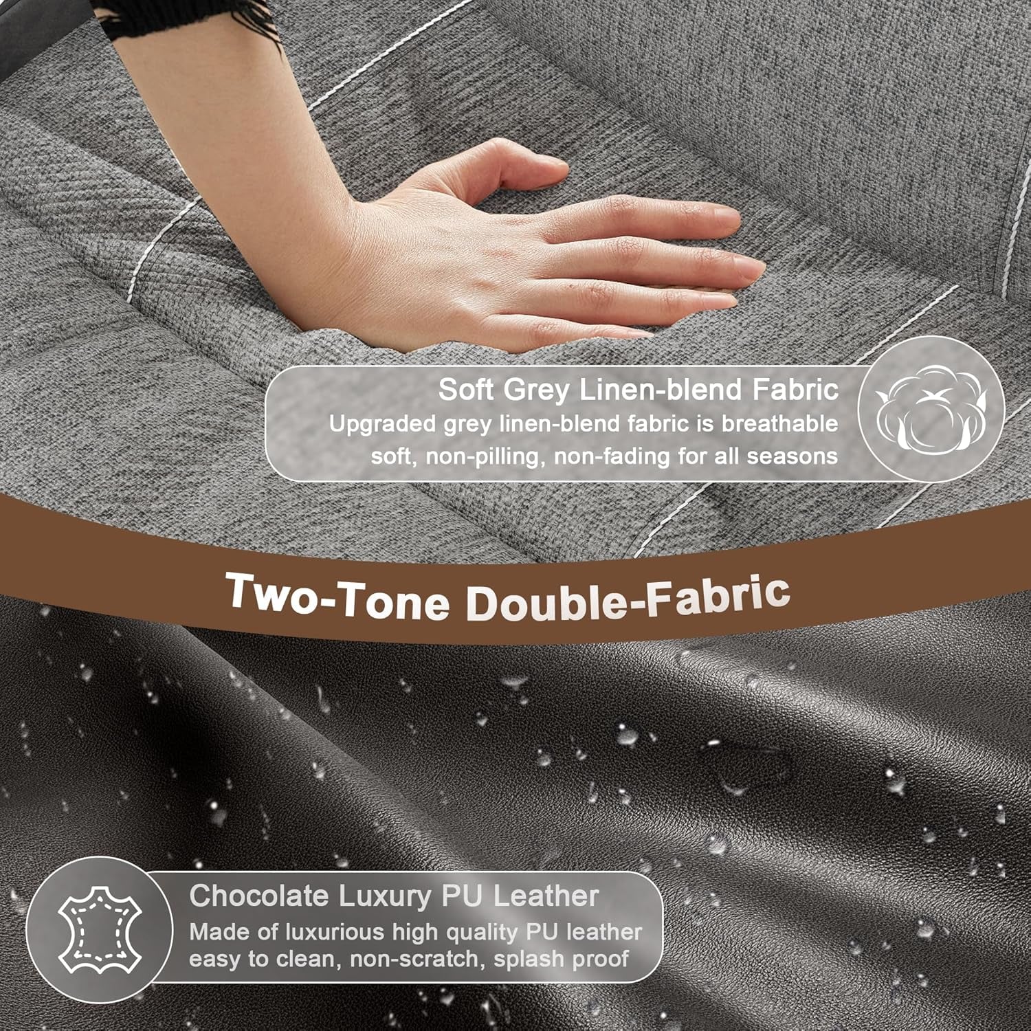 Loveseat Recliner Sofa, Manual Reclining Loveseat with Reading Light, Chic Blend Style Sofa, Storage Console, Cup Holders, USB Ports, Fabric & PU Leather, Recliner Couch for Living Room/Rv