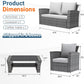 4 Piece Patio Furniture Set, Wicker Outdoor Patio Conversation Furniture Set, All Weather Outdoor Patio Sofa with Cushion and Glass Table, Ash Gray