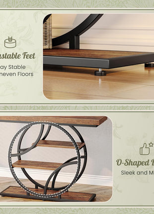 41.3-Inch Industrial Entryway Console Table with Storage Shelves in Rustic Brown Finish and O-Shaped Metal Frame