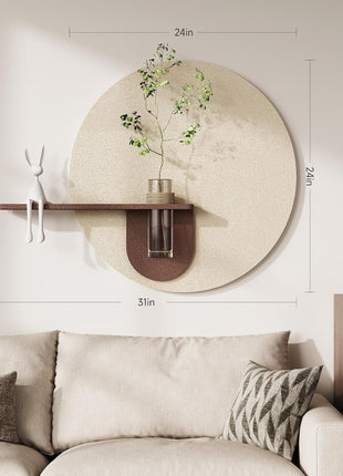 3D Textured Neutral Abstract Wall Art with Vase - Modern Minimalist Round Paintings for Living Spaces - Boho Cream Geometric Decor, 24x31 Inches