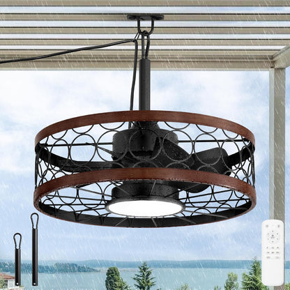 Outdoor Ceiling Fan with Light and Remote,Waterproof Gazebo Fan with Hanging Hook,6 Speeds, 3CCT, 20 Inch Caged Plug in Ceiling Fan for Patios,Porch, Pergola,Canopy