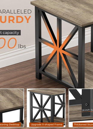 24-Inch Contemporary End Table with Dual-Tier Storage Shelf in Grey Wash Finish, Perfect for Living Room, Bedroom, and Office Use