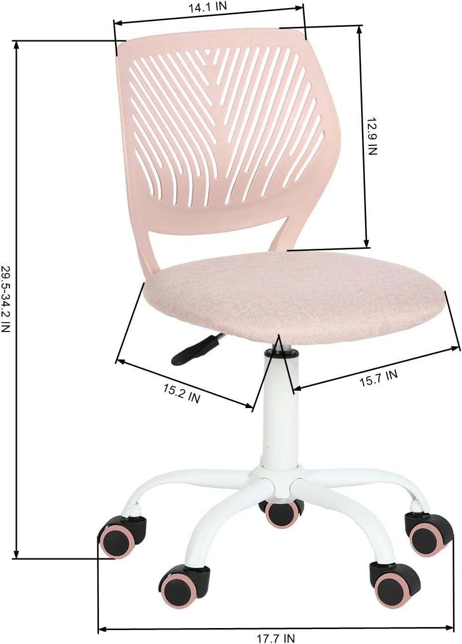 Armless Home Office Desk Chair, Colorful Task Chair with Soft Mesh Padded Cushion, Height Adjustable Swivel Study Computer Chair for for Girls Boys Teens (Pink Ⅰ, 1PC)