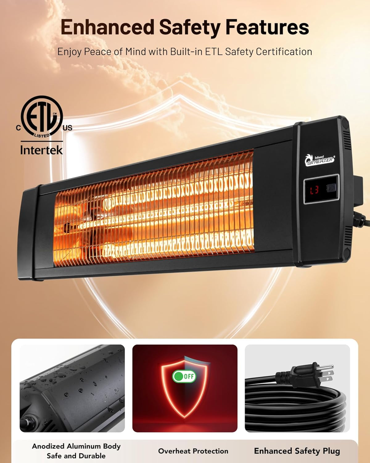 Portable Infrared Indoor and Outdoor Space Heater for Patio, Garage, Commercial & Residential with Remote Control, without Thermostat, Black