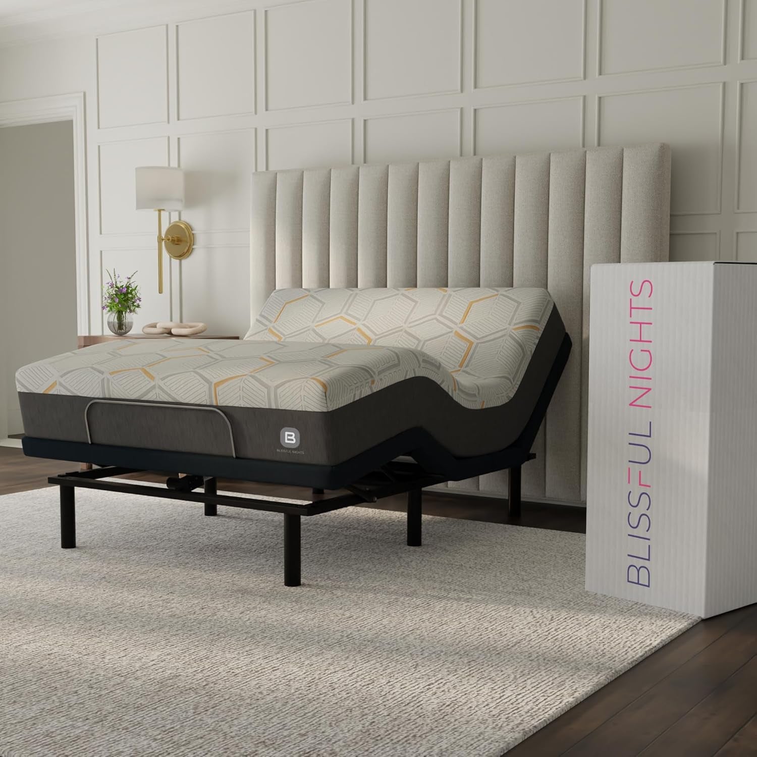 E4 Queen Adjustable Bed Base Frame with 12" Medium Firm Copper and Gel Infused Memory Foam Mattress