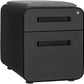 STOCKPILE Mini Seated 2 Drawer Mobile File Cabinet with Removable Magnetic Cushion Seat - Short Version, Metal Filing Cabinet, Pre-Assembled, Black with Grey Cushion