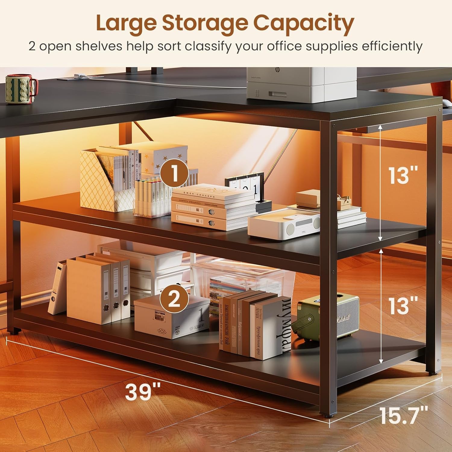 94.5" Office Computer Desk, 2 Person Gaming Desk with Storage, LED Lights, Keyboard Tray, Power Strip with USB & Monitor Stand, Long Two Person Desk for Home Office, Black