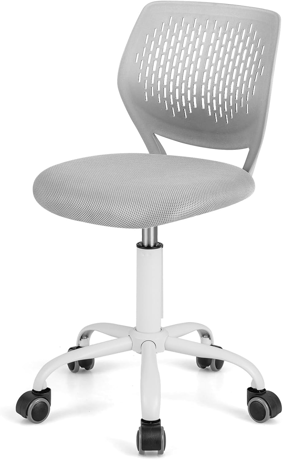 Small Home Office Desk Chair, Swivel Rolling Study Computer Chair, Adjustable Height Task Chair with Armless Mid Back, Upholstered Mesh Seat, Grey